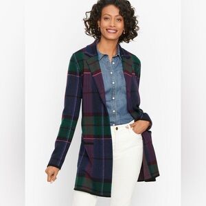Talbots Plaid Merino Wool Sweater Jacket Petite Medium Cozy Fall